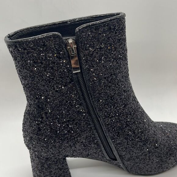 NWT Wool + Pepper Co. Black Glitter Sparkly Heeled Booties - Picture 7 of 8